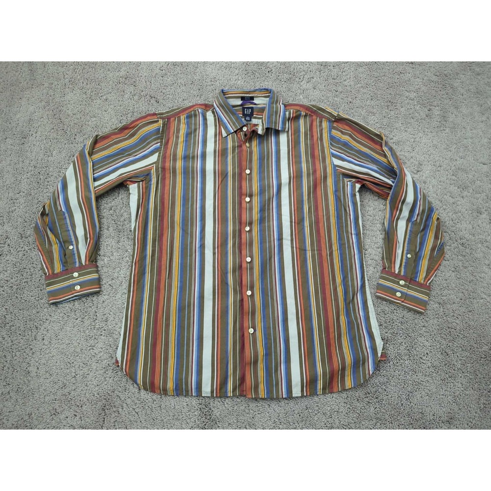 Gap Button Up Shirt Mens XL Vertical Stripes Long Sleeve Fitted Premium Classic
